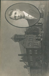 Ferris Institute postcard with insert photo of Virgil Sheets.