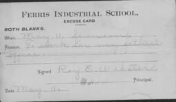 Excused Card   Ferris Industrial School