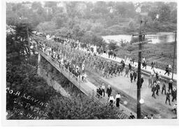 Big Rapids.  Company H leaving on bridge to go to war. 17 August 1917.
