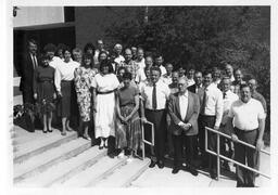 Pharmacy faculty in front  of Pharmacy building. Dean Ian Mathison. Undated photo