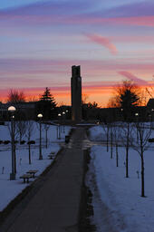 Campus at dusk.