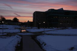 Campus at dusk.
