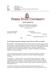 Ferris Welding Engineering Technology Program Receives ABET Accreditation